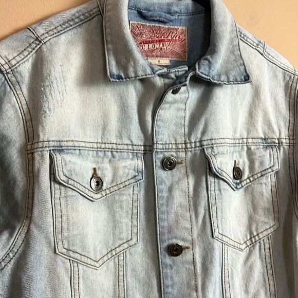 Brooklyn Cloth Distressed Acid Wash 90s Look Denim Jacket Size Small - Picture 5 of 8